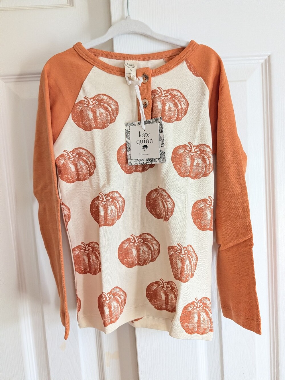 NWT 5Y Kate Quinn Long sleeve baseball henley tee harvest pumpkin cotton